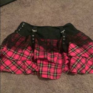 Hot pink and black social collision plaid skirt